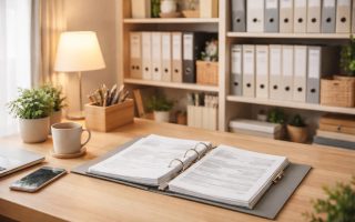 bureau-rangé-etagere-ouverte-lumiere-douce