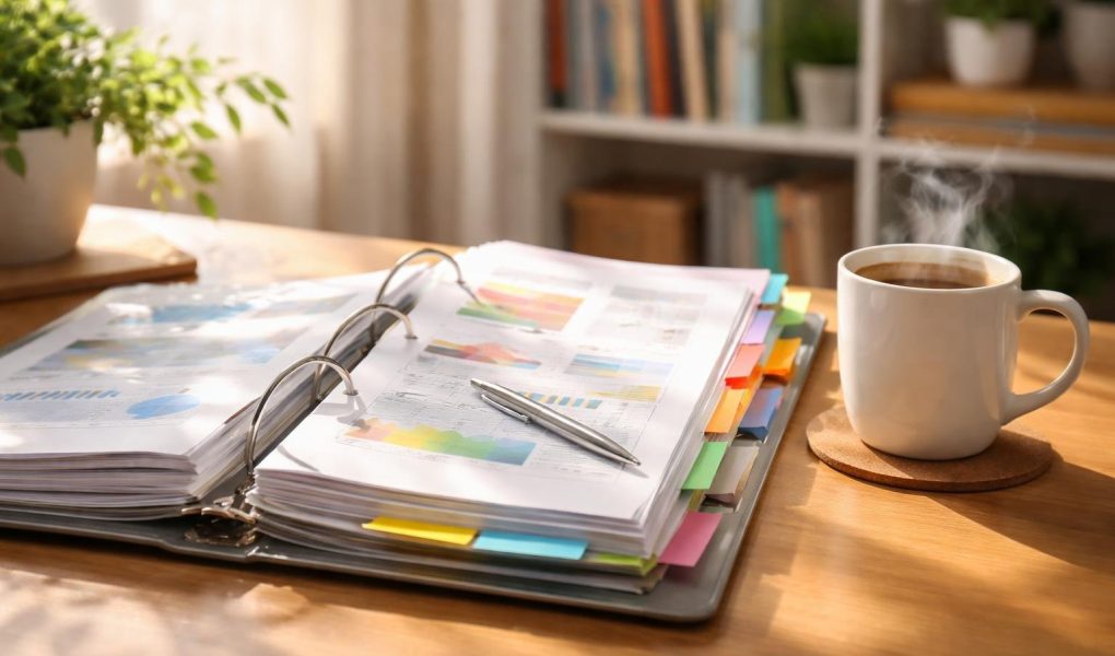 classeur-documents-tasse-cafe-bureau