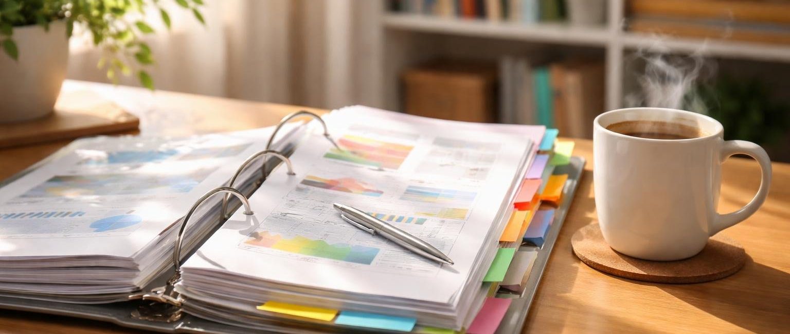 classeur-documents-tasse-cafe-bureau