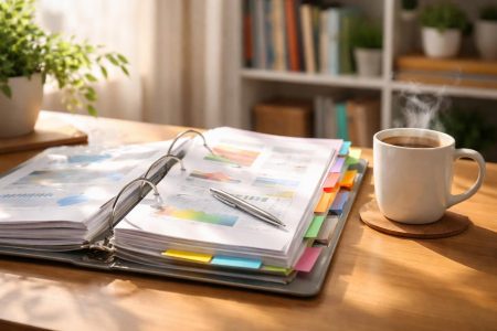 classeur-documents-tasse-cafe-bureau