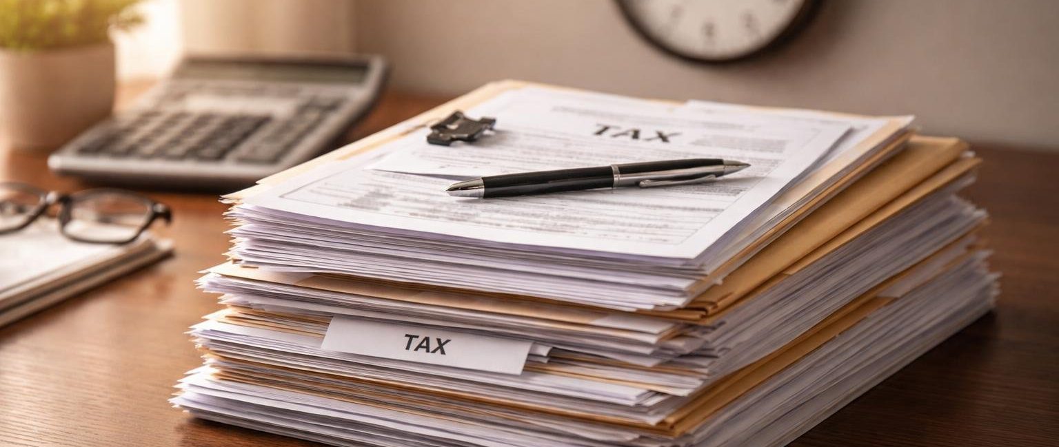 documents-fiscaux-bureau-bois-horloge