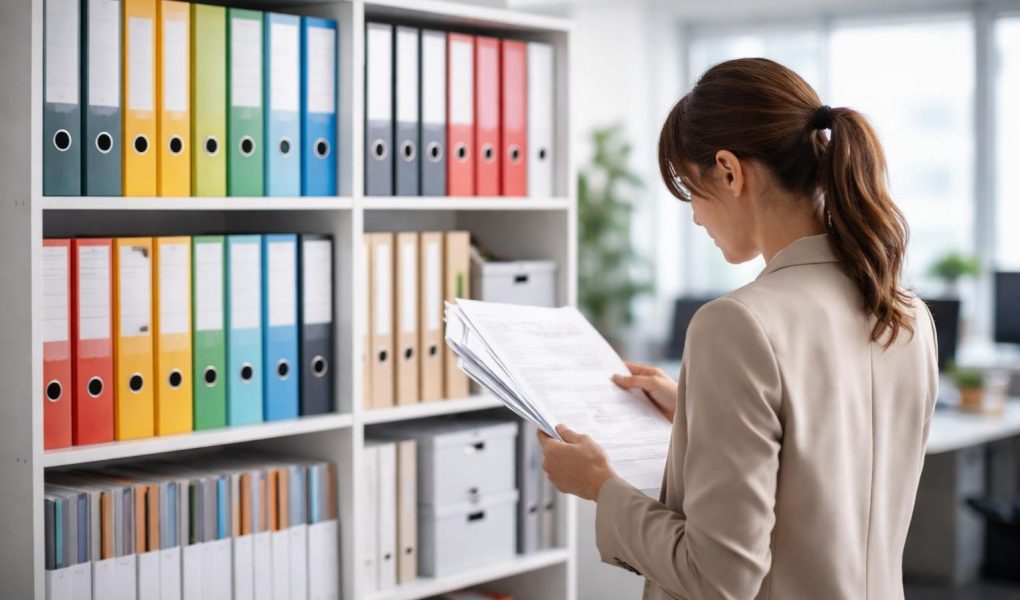 etagere-classeurs-personne-examine-documents