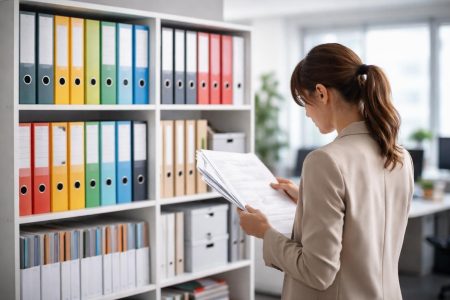 etagere-classeurs-personne-examine-documents