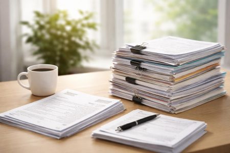 comptoir-documents-tasse-cafe-plante