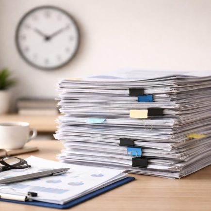 bureau-papiers-horloge-floue