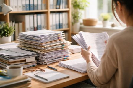 bureau-ensoleille-documents-rayonnages-classeurs